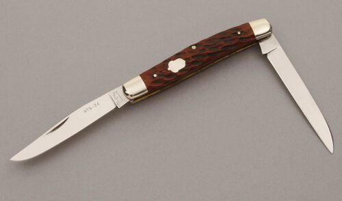 Cattaraugus Cutlery KCC CM-16 Muskrat with Brown Jigged Bone Scales handle material - Obverse Side - Item #KLC10358