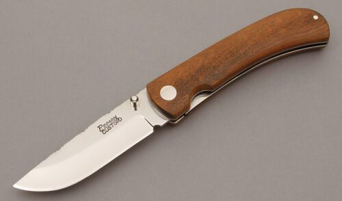 Paul Inman Custom Linerlock Folder with Makore/African Cherry Wood handle material - Obverse Side - Item #KLC10380