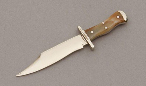 Unknown Maker Miniature Bowie with Cattle Horn Scales handle material - Obverse Side - Item #KLC10390