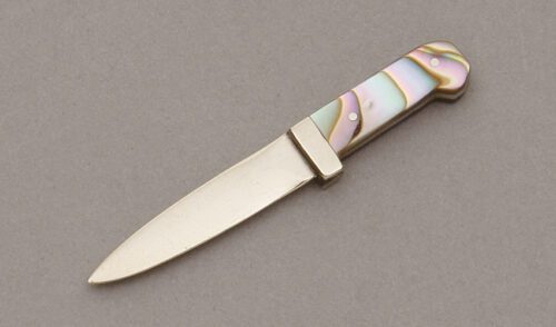 Unknown Maker Miniature Price Dress Bowie with Abalone Scales handle material - Obverse Side - Item #KLC10391