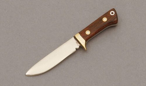 Unknown Maker Miniature R.W. Wilson Hunter with Rosewood Micarta Handle Scales handle material - Obverse Side - Item #KLC10398