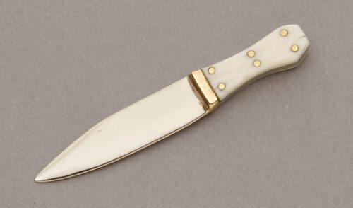 Unknown Maker Miniature Clipped Bowie with Ivory Handle Scales handle material - Obverse Side - Item #KLC10401