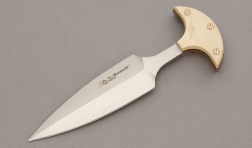 A.G. Russell Shopmade Small Push Dagger with Mammoth Ivory Handle Scales handle material - Obverse Side - Item #KLC10406