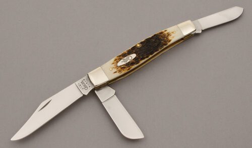 Case Cutlery 6375 Stockman with Amber Jigged Bone Scales handle material - Obverse Side - Item #KLC10414