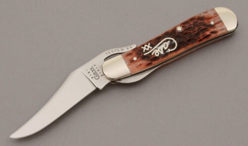 Case Cutlery 61953L Russlock Folder with Cranberry Jigged Bone Scales handle material - Obverse Side - Item #KLC10415