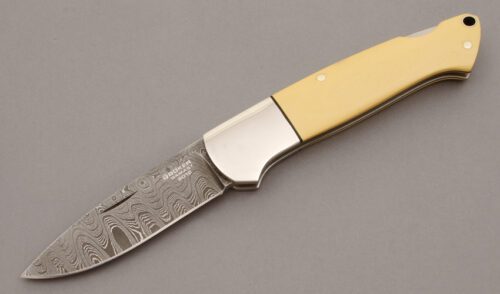 Boker Knives 2012 Annual Damascus Knife with Ivory Micarta Handle Scales handle material - Obverse Side - Item #KLC10418