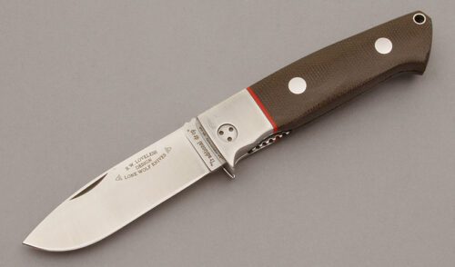 Lone Wolf Knives R.W. Loveless Traditional D.P. with Green Canvas Micarta Scales handle material - Obverse Side - Item #KLC10444