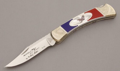 Buck/Yellowhorse 110 Custom Lockback with Nickel Silver Frame handle material - Obverse Side - Item #KLC10446