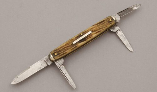 J. Dunlap & Co. Four Blade Pen Knife with Jigged Bone Scales handle material - Obverse Side - Item #KLC10447