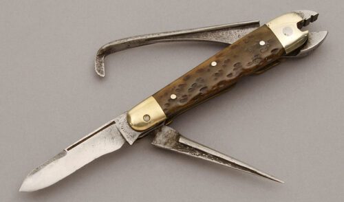 Barnette Tool Co. Multi-Tool with Jigged Bone Scales handle material - Obverse Side - Item #KLC10453