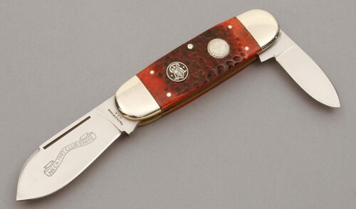 Smith & Wesson 1997 NKCA Club Sunfish Knife with Red Jigged Bone Scales handle material - Obverse Side - Item #KLC10474