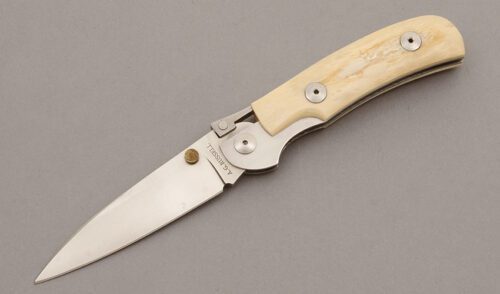 A.G. Russell K87C One Hand Knife with Mammoth Ivory Handle Scales handle material - Obverse Side - Item #KLC10506