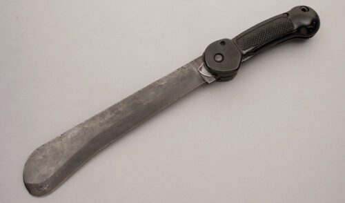 Imperial Knife Co. WWII Pilots Survival Machete with Black Bakelite Handles handle material - Obverse Side - Item #KLC10508