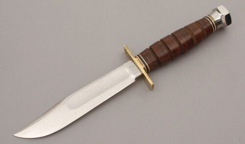 Marble's Knives Jet Pilots Survival Knife with Stacked Leather Handle handle material - Obverse Side - Item #KLC10517