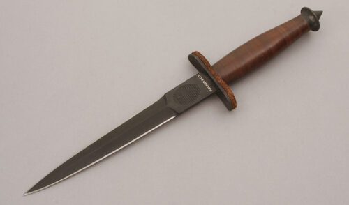 Boker Knives Devil's Brigade Dagger with Stacked Leather Handle handle material - Obverse Side - Item #KLC10522