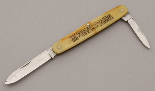 Shapleigh Knives Advertising Pen Knife with Marbled Celluloid Scales handle material - Obverse Side - Item #KLC10534