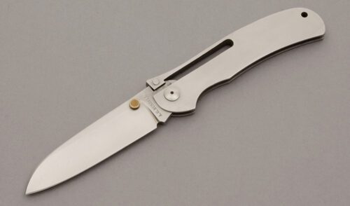 A.G. Russell K87-H One Hand Knife with Stainless Steel Frame handle material - Obverse Side - Item #KLC10544