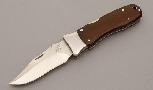 Sog Knives Tomcat Midlock Folder with Cocobolo Wood Handle Scales handle material - Obverse Side - Item #KLC10547
