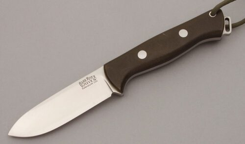Bark River Knife & Tool Bravo-1 with Green Canvas Micarta Scales handle material - Obverse Side - Item #KLC10553
