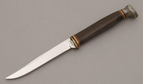 Ka-Bar Knives Small Hunter with Stacked Leather handle material - Obverse Side - Item #KLC10569