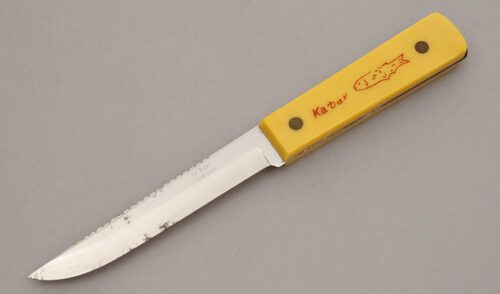 Ka-Bar Knives Fishing Knife with Yellow Celluloid Handle Scales handle material - Obverse Side - Item #KLC10570