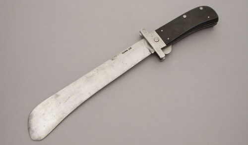 Case Cutlery WWII Pilots Survival Machete with Black Bakelite Handles handle material - Obverse Side - Item #KLC10571