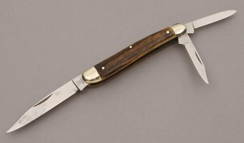 Hen & Rooster Whittler with Stag Handle Scales handle material - Obverse Side - Item #KLC10579