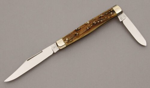 Hen & Rooster Double End Jack with Stag Handle Scales handle material - Obverse Side - Item #KLC10584