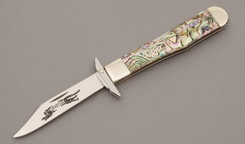 Case Cutlery 8111 1/2" Cheetah with Abalone Handle Scales handle material - Obverse Side - Item #KLC10592