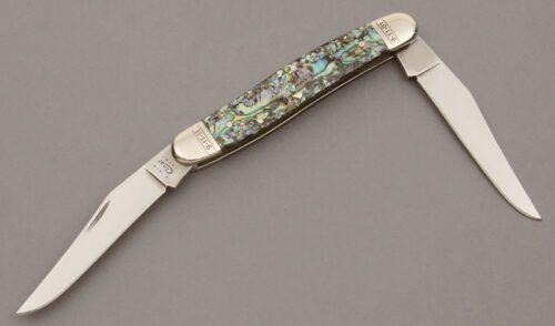 Case Cutlery 9/11 SS Muskrat with Abalone Handle Scales handle material - Obverse Side - Item #KLC10594