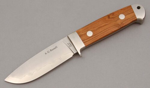 A.G. Russell Drop Point Hunter with Cocobolo Wood Handle Scales handle material - Obverse Side - Item #KLC10597