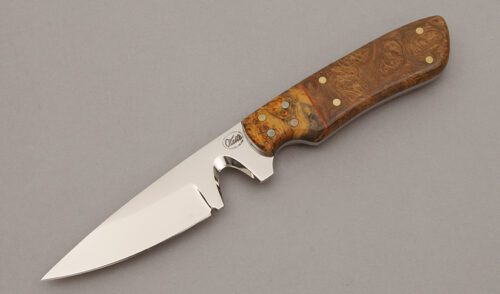 Mark Everett Waite Hunter with Maple Burl Wood Scales handle material - Obverse Side - Item #KLC10632