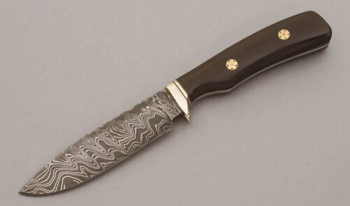Larry Garoutte Damascus Hunter with Ebony Wood Handle handle material - Obverse Side - Item #KLC10634