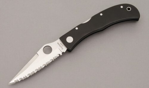 Spyderco Knives C34S Jess Horn Midlock Folder with Black Micarta Scales handle material - Obverse Side - Item #KLC10641
