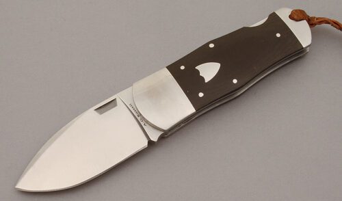 A.G. Russell Sunfish Lockback with Brown Rucarta Handle Scales handle material - Obverse Side - Item #KLC10643