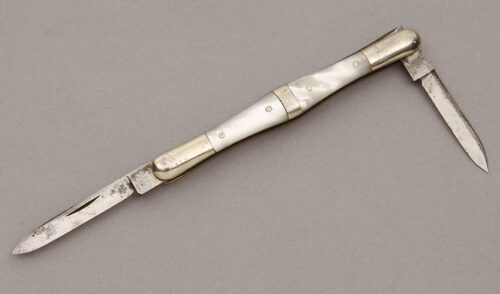Miller Bros Tuxedo Pen Knife with Mother of Pearl Scales handle material - Obverse Side - Item #KLC10645
