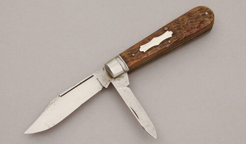 Challenge Cutlery Co. Two Blade Jack with Jigged Bone Handle Scales handle material - Obverse Side - Item #KLC10647