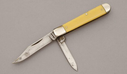 Ka-Bar Knives Two Blade Jack Knife with Yellow Celluloid Scales handle material - Obverse Side - Item #KLC10651
