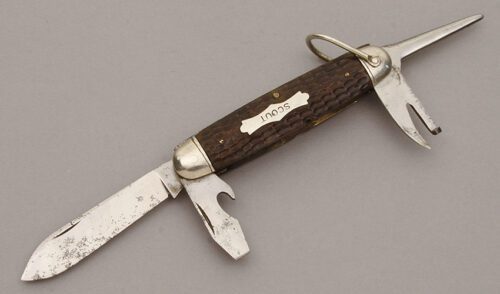 Challenge Cutlery Co. Scout Knife with Jigged Bone Handle Scales handle material - Obverse Side - Item #KLC10653