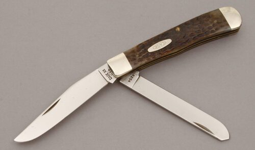 Case Cutlery Trapper with Brown Jigged Bone handle material - Obverse Side - Item #KLC10654