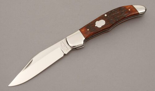 A.G. Russell KCC FH-2 Folding Hunter with Brown Jigged Bone Scales handle material - Obverse Side - Item #KLC10664