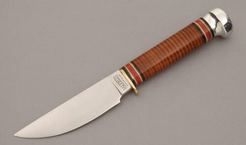 Marble's Knives Plainsman with Stacked Leather Handle handle material - Obverse Side - Item #KLC10669