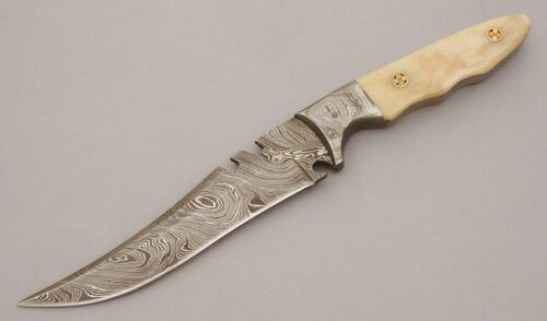 Unknown Maker Fantasy Damascus Fighter with Smooth Bone Handle Scales handle material - Obverse Side - Item #KLC10673
