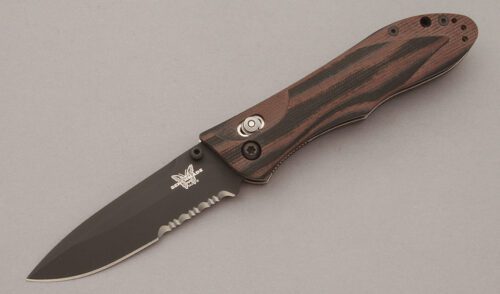 Benchmade Knives 730S Elishewitz Ares with Plum & Black G-10 Scales handle material - Obverse Side - Item #KLC10677