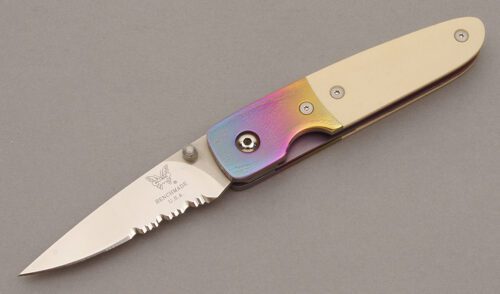 Benchmade Knives 850S Mel Pardue Linerlock with Ivory Micarta Scales handle material - Obverse Side - Item #KLC10689