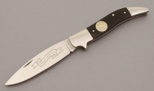A.G. Russell 2011 Texas Ranger Folder with Black Rucarta Handle Scales handle material - Obverse Side - Item #KLC10693