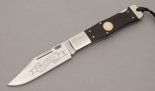 A.G. Russell 2014 Texas Ranger Lockback with Black G-10 Scales handle material - Obverse Side - Item #KLC10696
