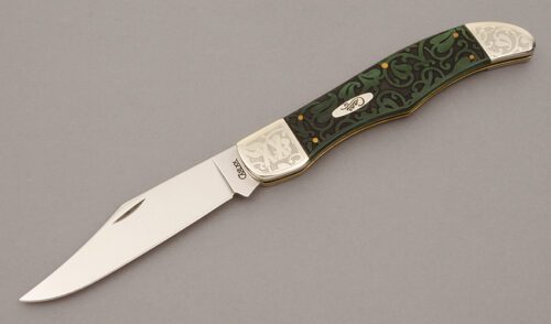 Case Cutlery 6165 Folding Hunter with Green Jigged Bone Scales handle material - Obverse Side - Item #KLC10702