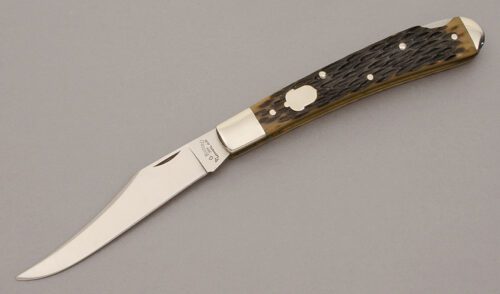 A.G. Russell Grandad's Lockback with Brown Jigged Bone Scales handle material - Obverse Side - Item #KLC10706