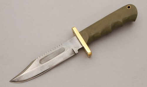 Unknown Maker Pilots Survival Knife with Green G-10 Handle handle material - Obverse Side - Item #KLC10713